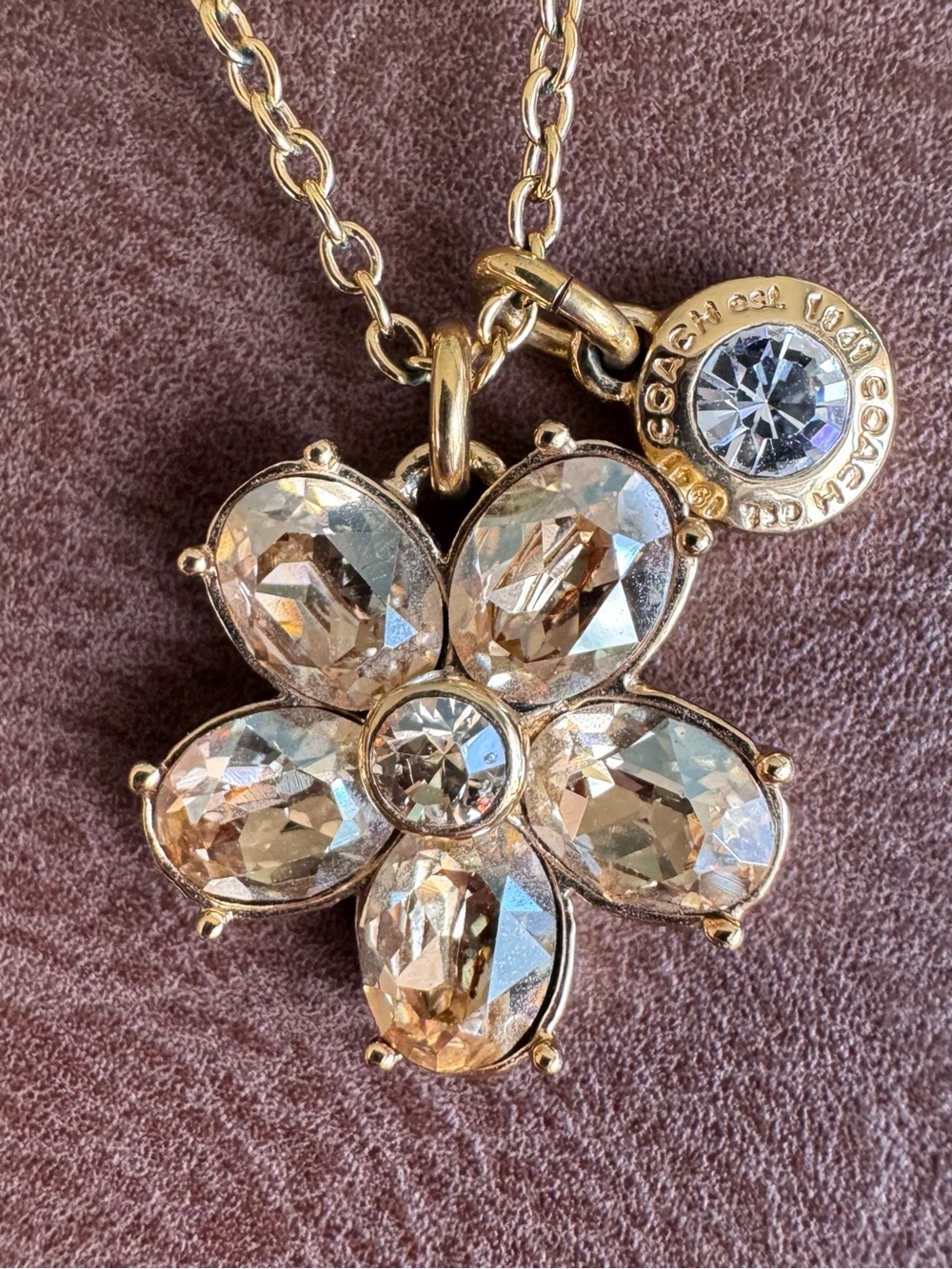 Coach Gold Floral Crystal Pendant Necklace - Women Jewelry